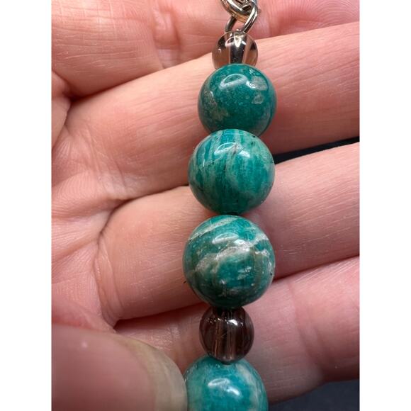 Russian amazonite and smoky quartz necklace with sterling silver clasp - Picture 7 of 11